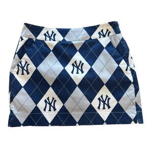 Loudmouth Mini Golf Skort Size 0 Blue Argyle New York Yankees MLB Spandex Pocket